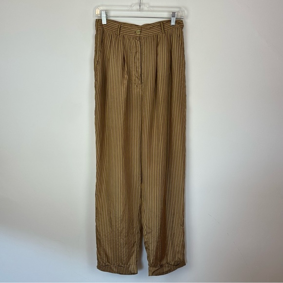 Mes Demoiselles Ethan Striped Button Fly Pleated Taper Beige Black Trousers 36 - Picture 1 of 9